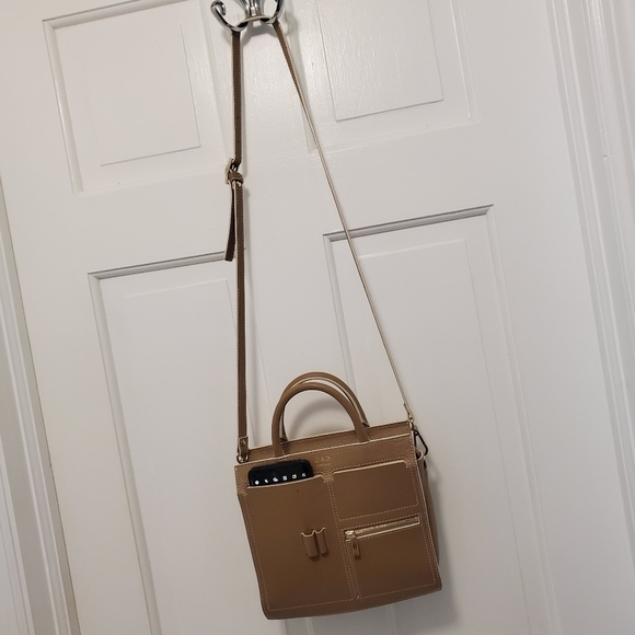 OAD Beige Mini Kit Zip Satchel/Crossbody Pebble Grain Leather Bag - Picture 5 of 13